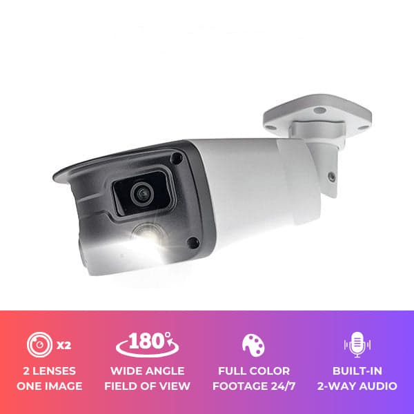 Dual-lens wide-angle camera for large open areas